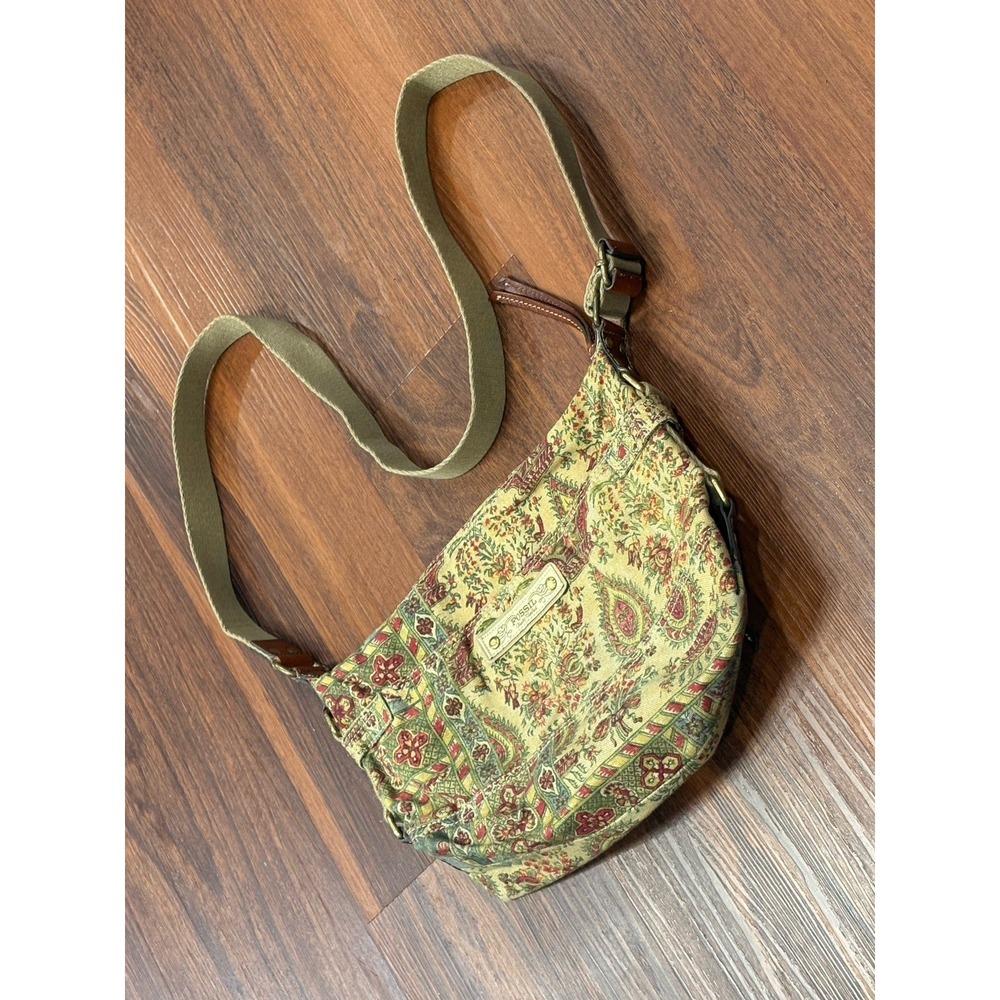 Fossil Medium Canvas Floral Shoulder Crossbody Bag Adjustable Vintage READ! - Picture 6 of 16